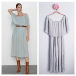 ZARA  Muted Seafoam Pleated Off The Shoulder Midi Dress Photo 1