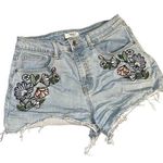 Forever 21 Womens Denim Blue Jean Floral Embroidered Cut Off High Waist Size 28 Photo 0