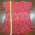 Lucky Brand  Women’s Size L Paisley Split Back Tee Short Sleeve Reddish Orange Photo 4