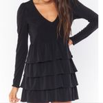 Show Me Your Mumu Top Tier Mini Dress Size SMALL Black Long sleeve Ruffle Photo 0