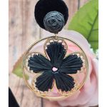None Cute Boho Gold Tone & Black Raffia Floral Flower Statement Drop Dangle Earrings Photo 2