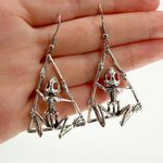 Silver Gothic Frog Skeleton Earrings: Fun Oddities Halloween Jewelry Photo 2