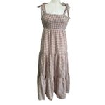 Crescent  Cotton Gingham Tiered Midi Dress Tie Straps Cottagecore Sz Small Photo 1