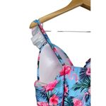 SheIn Flamingo Swimsuit Size Large Tropical Print Ruffle Blue/Pink Padded Photo 3