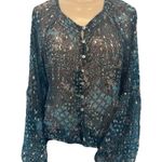 Haver London Women's Sheer Crop Top Blue Patterned with Gold Fleck Size Large Black Photo 0