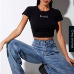 Motel Rocks Tiney Crop Tee In Black 'Gemini' Diamante Photo 2