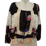 Anthropologie Bl-nk London Blouse Floral Print Cropped Peasant Top Size Medium Photo 0