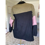 SheIn  Colorblock Patchwork Button Up Shirt Oversized Corduroy Black Pink Olive S Photo 2