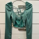 superdown More To Come Green Satin Tie Back Long Sleeve NWT Photo 2