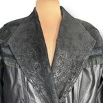 wilson's leather Vintage  Black Long Trench Coat Suede Embossed Floral Detail Photo 2