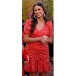 Parker  Krislyn Aurora Short‎ Sleeve Red Floral Silk Blend Mini Dress Ruched Sz 6 Photo 1