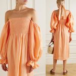 Sleeper Atlanta Linen Off-Shoulder Midi Dress Coral Orange Size Medium NWT Photo 3