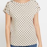 89th & Madison Top Relaxed Button Trim Polka Dot Tee Oatmeal Women’s Size Small Black Photo 0