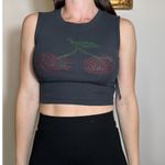 Urban Outfitters  Kimchi Blue Diamante Cherry Devon Cutout Tank Top Sz Small NWT Photo 2