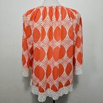 Crown & Ivy Orange & White Geo Print Crochet Detail Peasant Blouse Size XL Photo 4