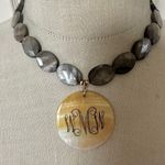 Gray Shell Beaded Monogram Pendant Necklace with Toggle Clasp Photo 0