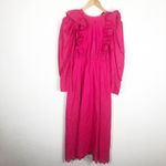 ZARA  Eyelet Pink Fushia Maxi Dress Cotton Poplin Long Puff Sleeve Small 7521/107 Photo 3