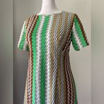 Vintage ‘70s Green, Brown, & Ivory Zigzag Print Short Sleeve Mini Dress Green Size XS Photo 3