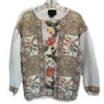 Cullinane Hand‎ Knit/Crochet Cream/Brown Floral Sweater Long Sleeve Size L Heavy Size L Photo 0