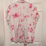 White Birch Tie Dye Fringe Button Down Shirt Pink White Medium Short Sleeve Photo 4