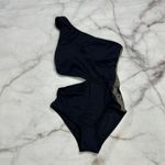 Michael Kors  Logo Side Cut Out One Piece monokini Size 6 Black New One Shoulder Photo 1
