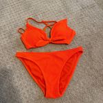 Kona Sol  Orange Ribbed Tie Front Criss Cross Back Tie Bikini Photo 0