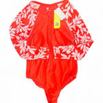All In Motion  Red and White Leaf Print Wonen’s Swimsuit Wetsuit Photo 0