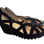 Fly London Yadi Black Leather Nubuck Suede Slip Strappy Wedge Sandals 41 10-10.5 Photo 2