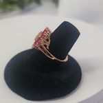 Ruby Red Zirconia Heart Shaped Ring Gold Plated Adjustable New Photo 3