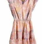 BB Dakota Dreaming of Waves Pink Animal Print Tiered Flutter Mini Dress Size XS Photo 0