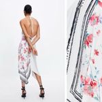 ZARA  Combined Asymmetric Halter V-Neck Dress Rose Print Black/White/Red Sz S NEW Photo 5