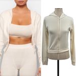 SKIMS  Logo Pointelle Zip Up Hoodie Ivory Cream Size Small Photo 1