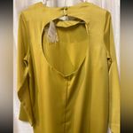 ASOS NWT DESIGN Chartreuse Satin Long Sleeve Mini Dress Low Open Back US 6 Photo 3