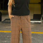 ALBION FIT Albion Audrey Mid Rise Wide Leg Pants Brown Windowpane Women's Size Medium Photo 0