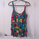 Torrid π Plus Size 0 0X 12 Large Green Tropical Floral Babydoll Tank Top Shirt Photo 3