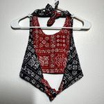 VTG Sportivity Bandana Top Halter Neck Tie Reversible 80 Backless Paisley Navy L Blue Size L Photo 3