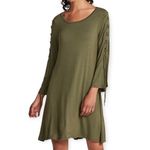 EXPRESS Olive Green Lace Up Bell Sleeve Flowy Dress Photo 7