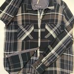 Free People  Wesley Plaid Black Taupe Linen Blend Button Down Shirt Sz M … Photo 5