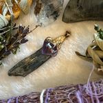 Blue Kyanite & Amethyst Gold Tone Pendant ✨ Purple Photo 2