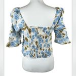 Joie  100% Linen Blue Floral Shirred Sleeve Blouse Top Small Photo 1