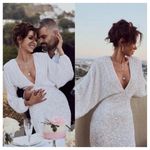 RETROFETE Camille Sequin Dress Size XL White NEW Wedding Bride Formal Maxi Slit Photo 3