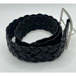 Perry Ellis  Black Leather Braided Women's Belt New Size Medium Silver Buckle‎ Photo 4