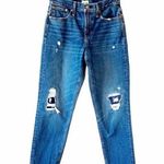 J.Crew Slouchy Boyfriend Jeans 26 Tall Medium Wash Distressed Patches Embroidery Photo 0