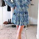 Parker - Bright Blue Silk Paisley Print Peasant Dress Sz S Photo 0