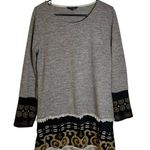 Yak & Yeti Gray Black Brown 3/4 Sleeve Tunic Sweatshirt Folksy Art to Wear Large Photo 0