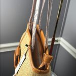 French Connection Tan & Brown Women's Lucia Straw Double Handle Tote Bag NWT Photo 3