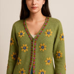 Vintage Green Cardigan with Floral Accents Size L Photo 0