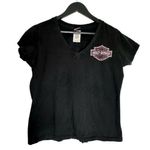 Harley Davidson Pink Rhinestone Logo Black Tee Shirt Womens XL USA Made Photo 0