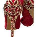 Casadei Red Suede Heels with Gold Detail Photo 6
