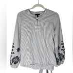 J.Crew Embroidered Tie Front Tunic Pin Stripe Sz S Photo 3